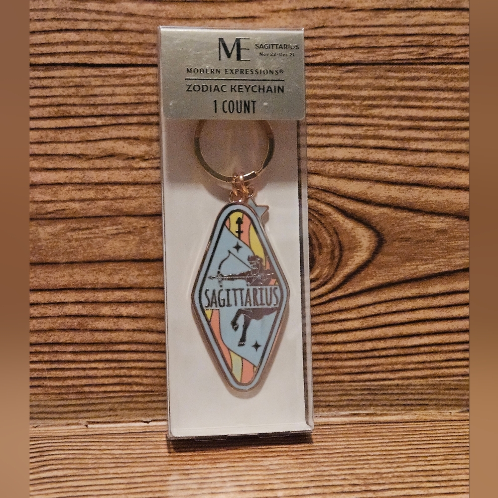 Modern Expressions Sagittarius Zodiac Keychain with Star Charm w/gold hardware 🆕 - Picture 2 of 6